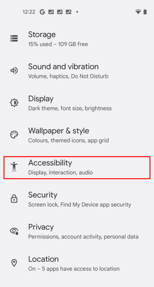 Tap Settings then scroll down and tap Accessibility